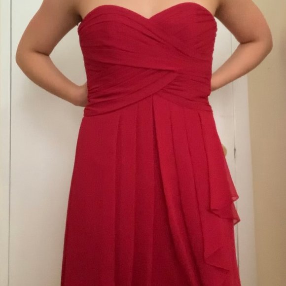 Strapless Red David's Bridal Bridesmaid Dress - Picture 5 of 6
